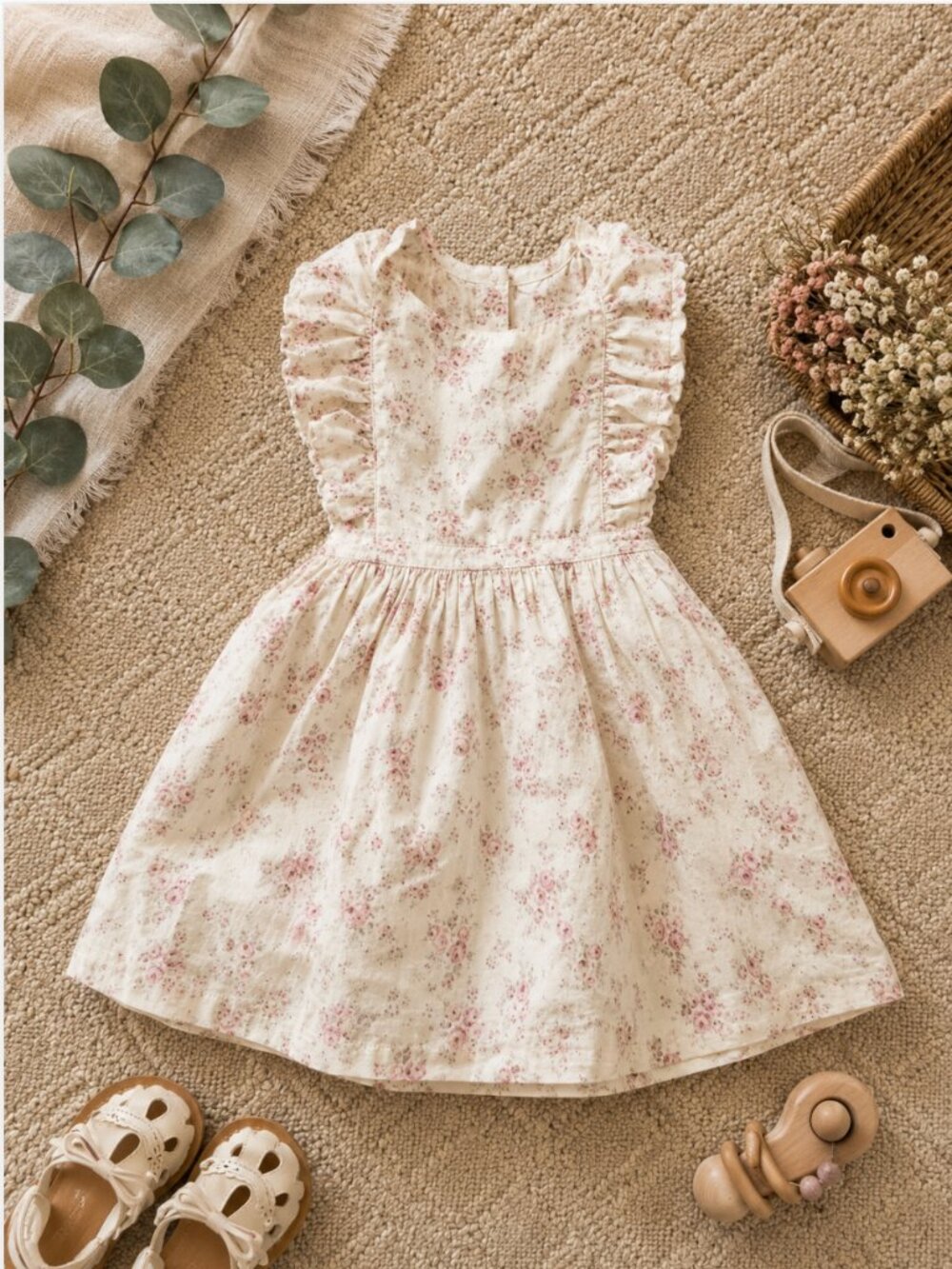 Jamie Kay Cream Floral Dress with Pink Rose Print